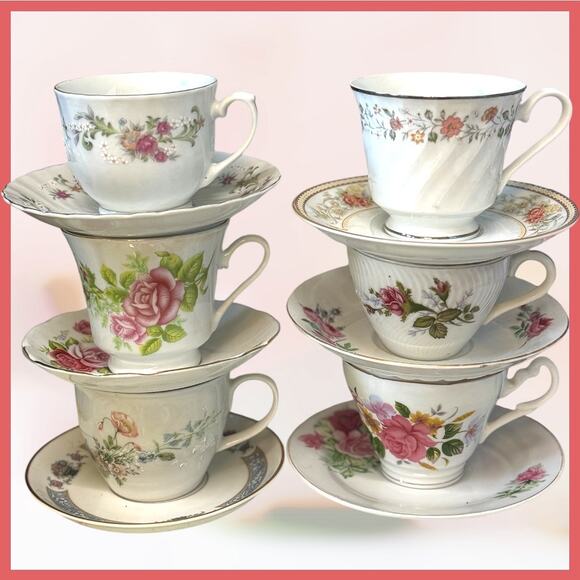 Vintage tea cup and saucer set of 6 mismatched tea party - Picture 9 of 9